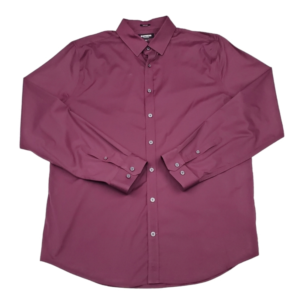 Men's Express Burgundy Long Sleeve Button Down Dress Shirt Extra Slim XL 17 1/2
